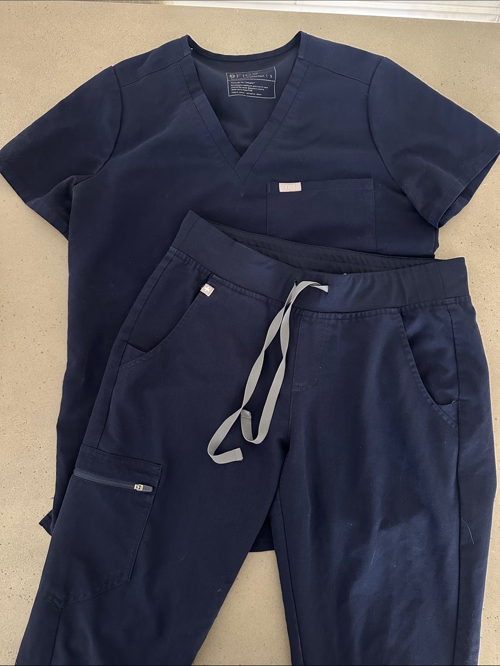 Figs Navy Caterina Top and Zamora Jogger Scrub Pants